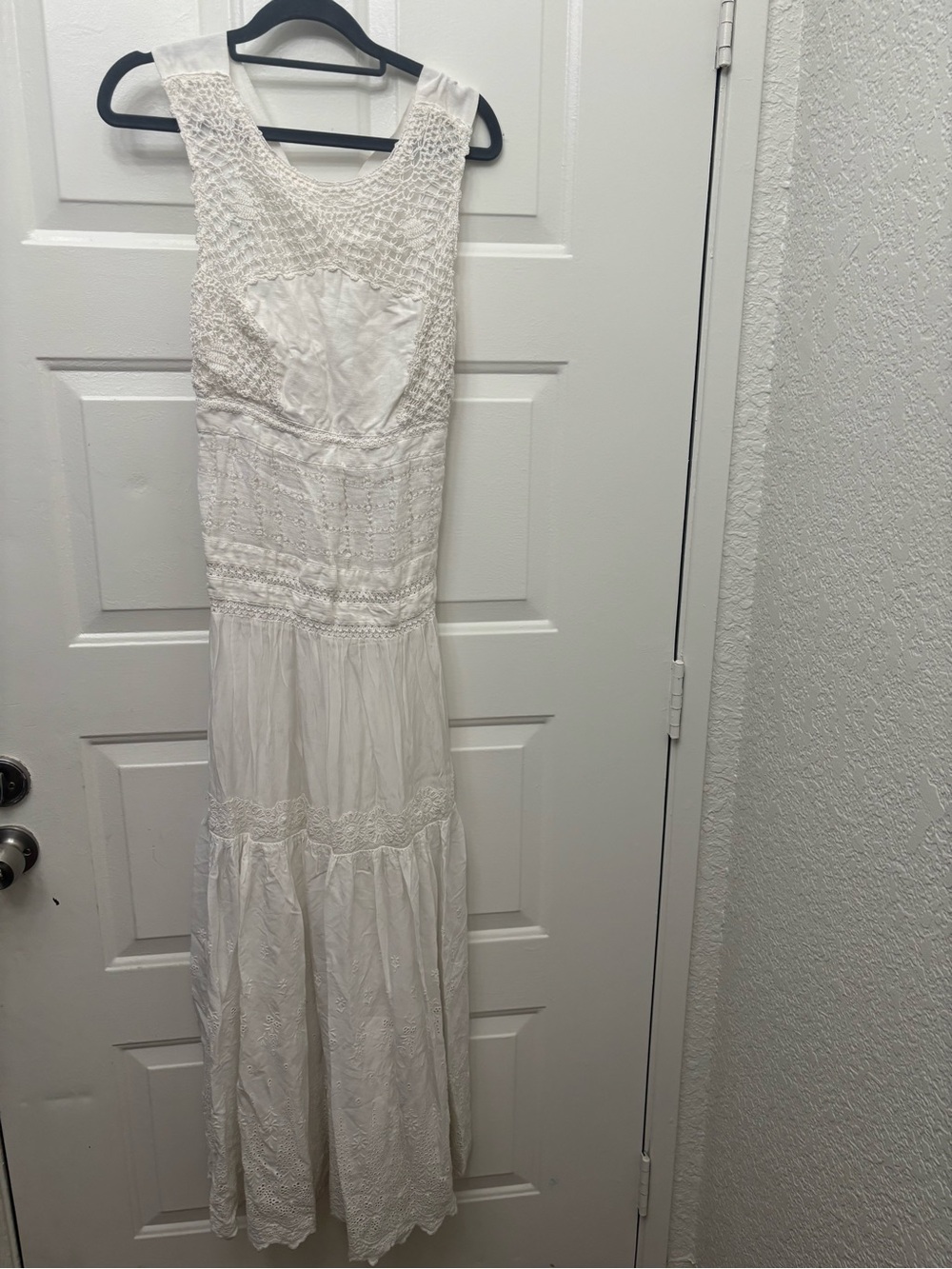 Floreat by Anthropolgie White Crochet & Lace Panel Eyelet Tiered Maxi Dress